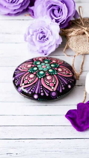 Mandala Stone Turquoise Pink Purple