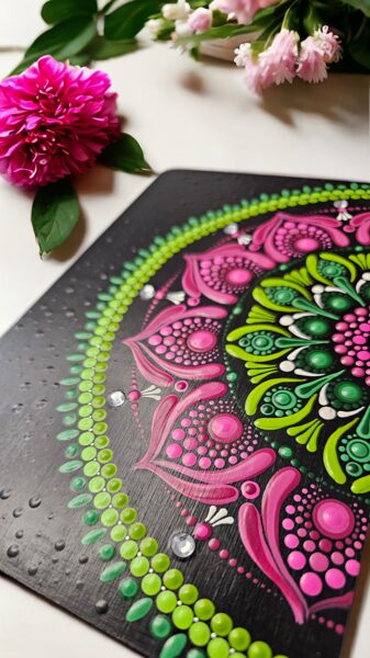 Mandala Painting small pink and green