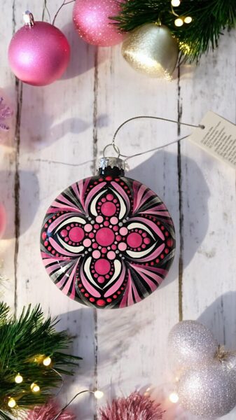 Christmas Tree Ornament – Pink, Neon Pink, and Silver