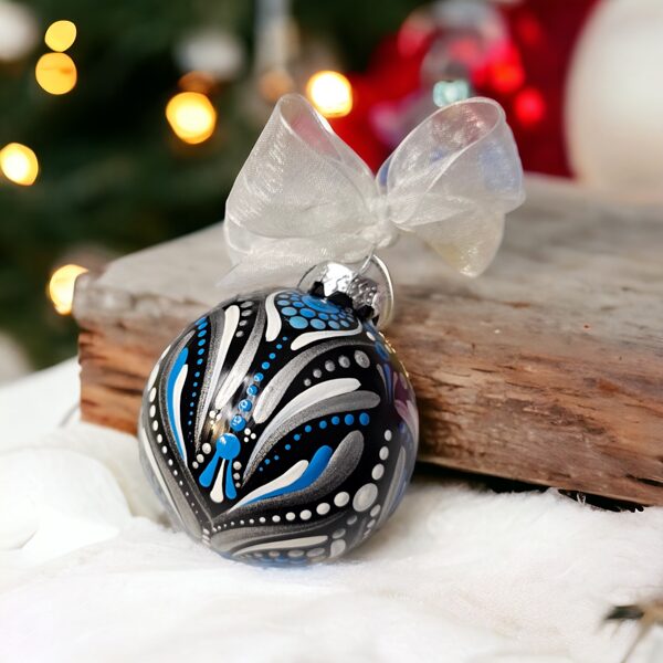 Glass Christmas Ornament – Blue, Silver, and White