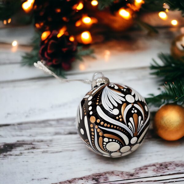 Glass Christmas Ornament – Gold Bronze and White